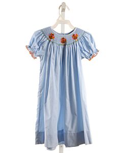 PETIT BEBE  BLUE  GINGHAM SMOCKED DRESS WITH PICOT STITCHING