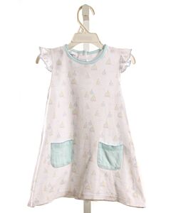 PIPPA LAYETTE + LOUNGE  BLUE   PRINTED DESIGN KNIT DRESS WITH PICOT STITCHING