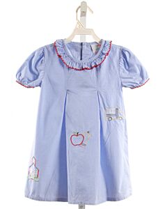 STITCHY FISH  BLUE  GINGHAM  DRESS WITH PICOT STITCHING