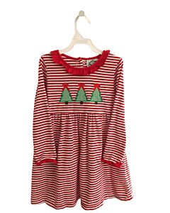 SMOCKED THREADS CECIL & LOU  RED  STRIPED  KNIT DRESS WITH RUFFLE