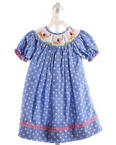 BABEENI  BLUE  POLKA DOT SMOCKED DRESS