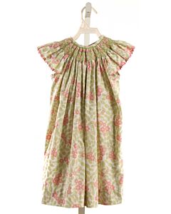 SHRIMP & GRITS  LT GREEN  FLORAL SMOCKED DRESS WITH RIC RAC