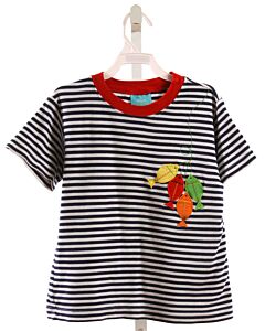 CLAIRE AND CHARLIE  NAVY  STRIPED APPLIQUED KNIT SS SHIRT