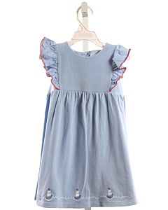BELLA BLISS  LT BLUE PIQUE  EMBROIDERED KNIT DRESS WITH PICOT STITCHING