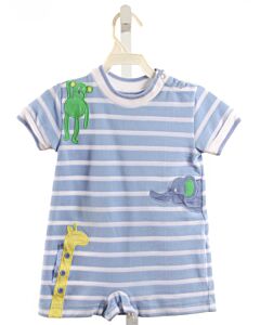 FLORENCE EISEMAN  LT BLUE PIQUE STRIPED APPLIQUED SHORTALL