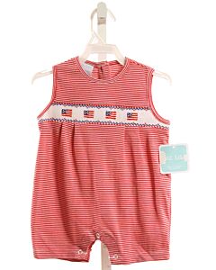 PETIT BEBE  RED  STRIPED SMOCKED SHORTALL