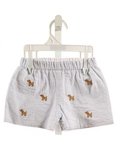 ZUCCINI  LT BLUE SEERSUCKER GINGHAM EMBROIDERED SHORTS