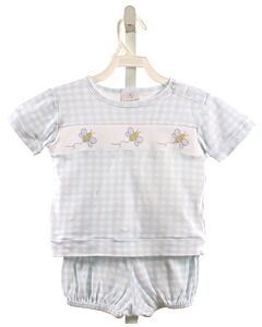 LULLABY SET  BLUE KNIT GINGHAM EMBROIDERED 2-PIECE OUTFIT