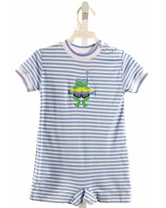 FLORENCE EISEMAN  LT BLUE  STRIPED APPLIQUED KNIT SHORTALL
