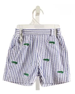 FLORENCE EISEMAN  BLUE SEERSUCKER STRIPED EMBROIDERED SHORTS