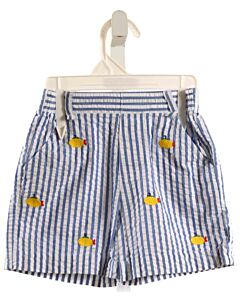 FLORENCE EISEMAN  BLUE SEERSUCKER STRIPED EMBROIDERED SHORTS