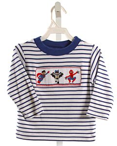ANAVINI  BLUE  STRIPED SMOCKED KNIT LS SHIRT