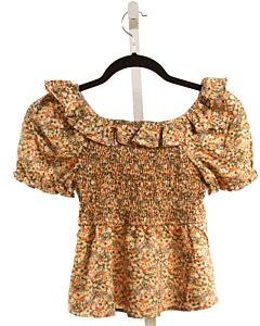 HAYDEN GIRLS  ORANGE  FLORAL SMOCKED SHIRT-SS