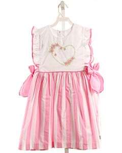 ELEANOR ROSE  PINK  STRIPED EMBROIDERED DRESS WITH BOW