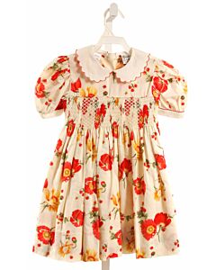 SARAH LOUISE  RED  FLORAL SMOCKED DRESS