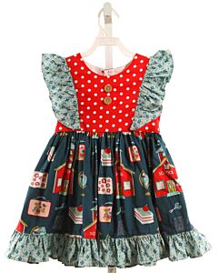 ELEANOR ROSE  BLUE  POLKA DOT PRINTED DESIGN DRESS WITH RUFFLE