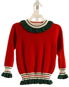 NO TAG  RED   SMOCKED SWEATER WITH RUFFLE