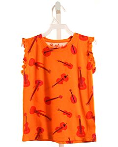 PICCOLINA  ORANGE KNIT  PRINTED DESIGN SLEEVELESS SHIRT WITH RUFFLE