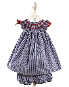 PETIT AMI  BLUE  GINGHAM SMOCKED DRESS WITH RIC RAC