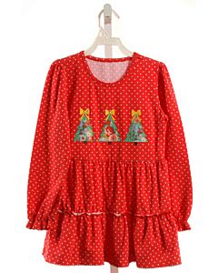 SERENDIPITY  RED  POLKA DOT APPLIQUED KNIT LS SHIRT WITH PICOT STITCHING