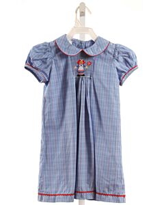 ANAVINI  BLUE  WINDOWPANE SMOCKED DRESS WITH RIC RAC
