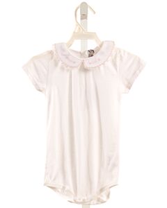 FLEURISSE  WHITE  FLORAL EMBROIDERED KNIT SS SHIRT WITH LACE TRIM