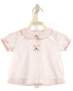 LITTLE ENGLISH  WHITE   EMBROIDERED SHIRT-SS WITH PICOT STITCHING