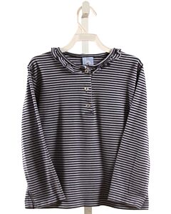 BELLA BLISS  NAVY  STRIPED  KNIT LS SHIRT WITH RUFFLE