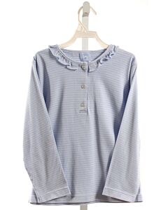 BELLA BLISS  LT BLUE  STRIPED  KNIT LS SHIRT WITH RUFFLE