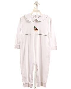 LITTLE ENGLISH  WHITE   EMBROIDERED KNIT ROMPER WITH PICOT STITCHING