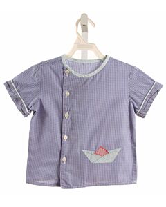 MARY & GRACE  BLUE  GINGHAM APPLIQUED SHIRT-SS