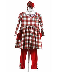 SERENDIPITY  RED  PLAID  2-PIECE OUTFIT WITH EYELET TRIM