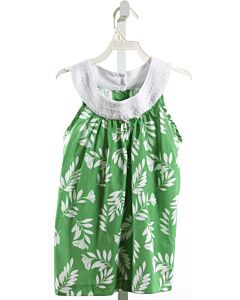 LITTLE ENGLISH  GREEN  FLORAL  SLEEVELESS SHIRT WITH RIC RAC