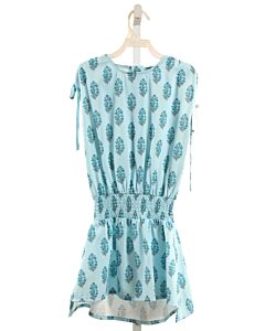 PLEAT.  AQUA  FLORAL SMOCKED DRESS