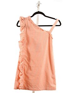 BROWN BOWEN & CO  ORANGE SEERSUCKER STRIPED  DRESS WITH RUFFLE