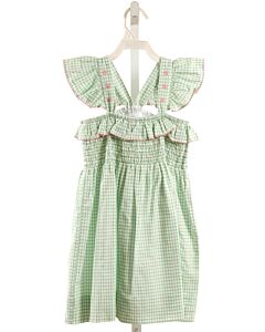 THE PROPER PEONY  GREEN  WINDOWPANE SMOCKED DRESS WITH PICOT STITCHING