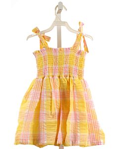 MADDIE & CONNOR  YELLOW SEERSUCKER PLAID SMOCKED DRESS