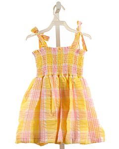 MADDIE & CONNOR  YELLOW SEERSUCKER PLAID SMOCKED DRESS