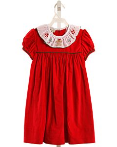MARCO & LIZZY  RED CORDUROY  EMBROIDERED DRESS WITH RUFFLE