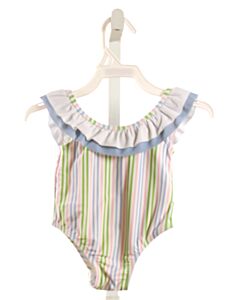 LITTLE ENGLISH  MULTI-COLOR  STRIPED  1-PIECE SWIMSUIT WITH RUFFLE