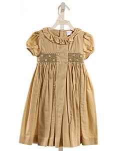 EDGEHILL COLLECTION  BROWN  POLKA DOT SMOCKED DRESS