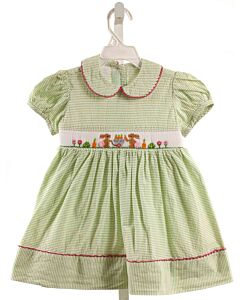 COLLECTION BEBE  GREEN SEERSUCKER STRIPED SMOCKED DRESS