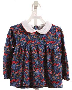 THE PROPER PEONY  BLUE  FLORAL  KNIT LS SHIRT WITH PICOT STITCHING