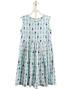 RACHEL RILEY  LT BLUE  PRINT  KNIT DRESS WITH PICOT STITCHING