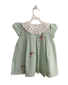 THE PROPER PEONY  GREEN  WINDOWPANE EMBROIDERED DRESS WITH RUFFLE