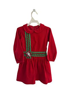 FLORENCE EISEMAN  RED CORDUROY FLORAL APPLIQUED DRESS