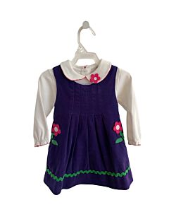 FLORENCE EISEMAN  PURPLE CORDUROY FLORAL APPLIQUED DRESS WITH PICOT STITCHING