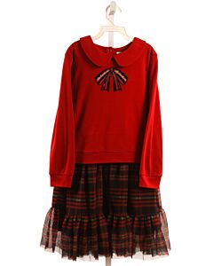 PATACHOU  RED TULLE PLAID  KNIT DRESS