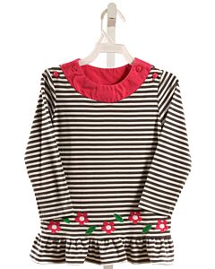 FLORENCE EISEMAN  BLACK  STRIPED APPLIQUED KNIT LS SHIRT WITH RUFFLE