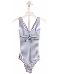 LANDS' END KIDS  BLUE SEERSUCKER STRIPED  1-PIECE SWIMSUIT